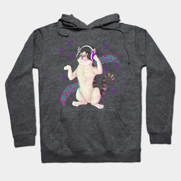 Cat listening to music Hoodie by Mehu Art